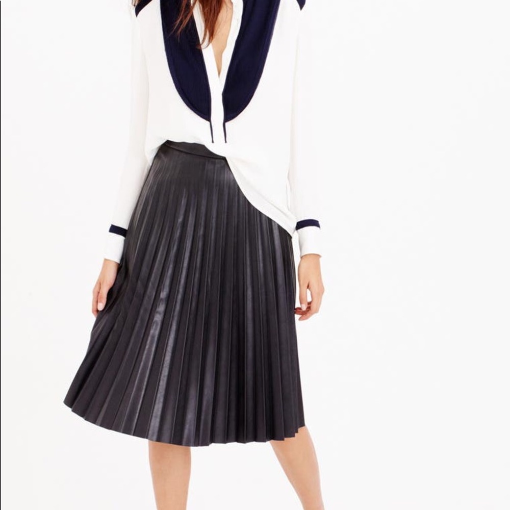 J Crew Petite faux-leather pleated midi skirt